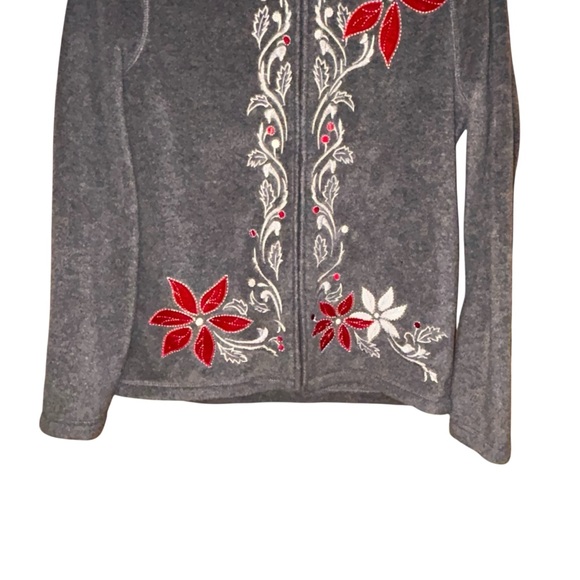 Croft and Barrow Womens Holiday Embroidered Fleece Jacket Floral Small Gray - Picture 4 of 9